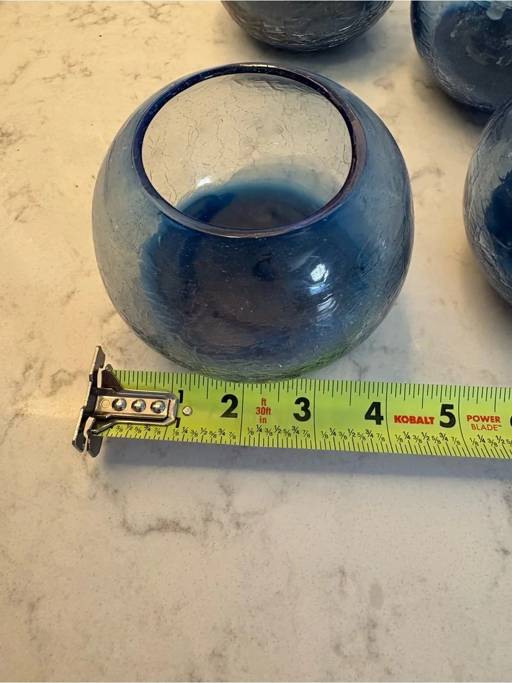 Set of 4 Blue Crackle Glass Votive Holders